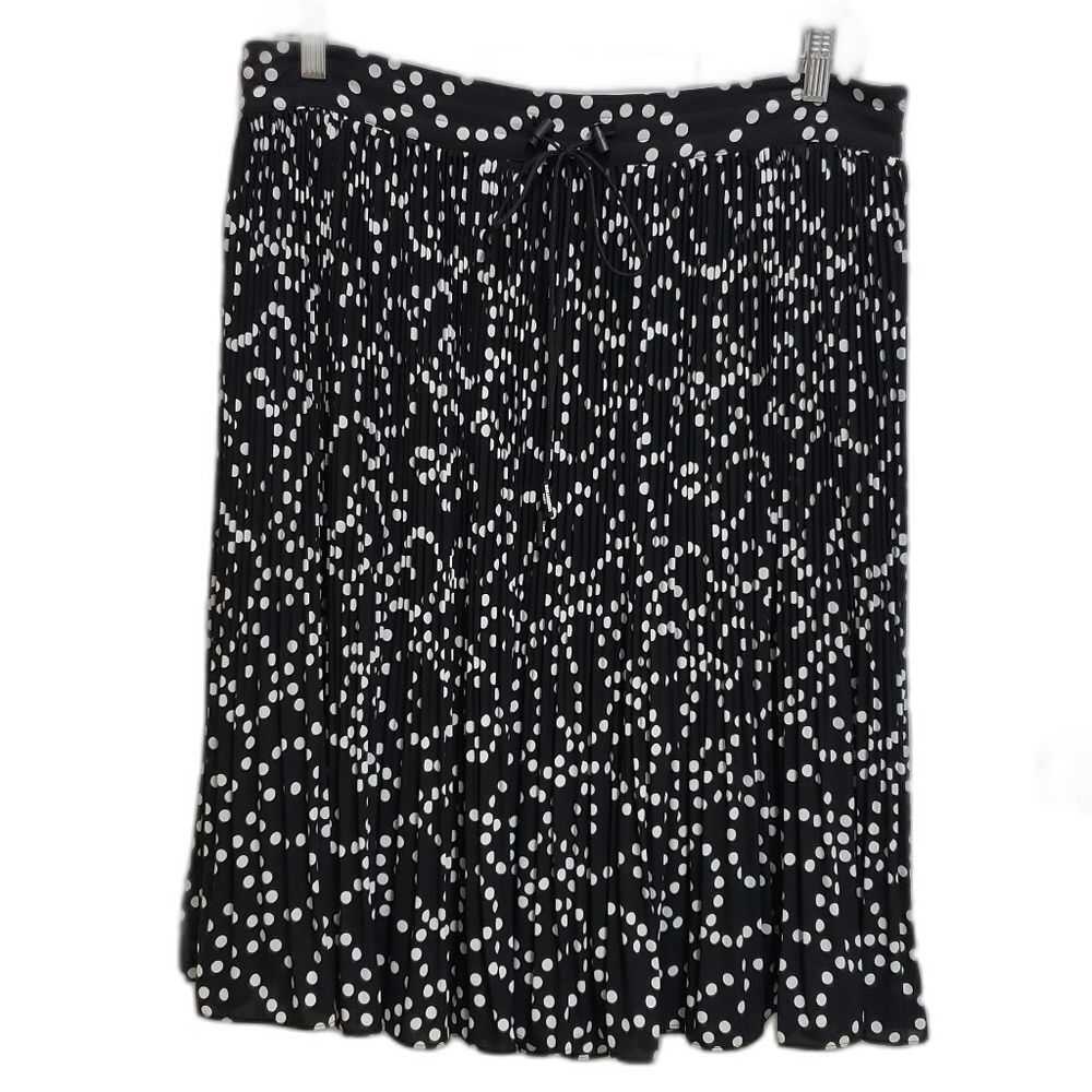 Karl Lagerfeld Skirt Womens16 Black White Polka Dot Pleated Flare Classic Office